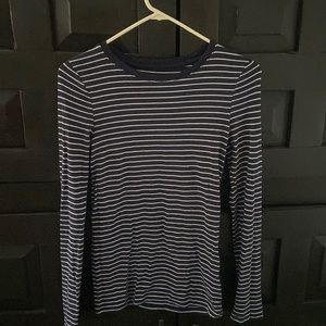 Navy and White Stripped Long Sleeve Cotton Shirt